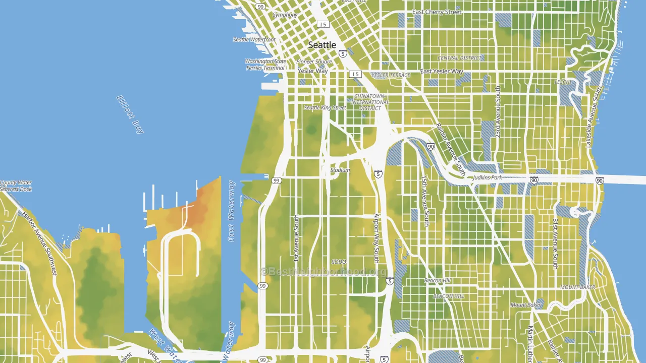 Bike Grade map of 98134, WA