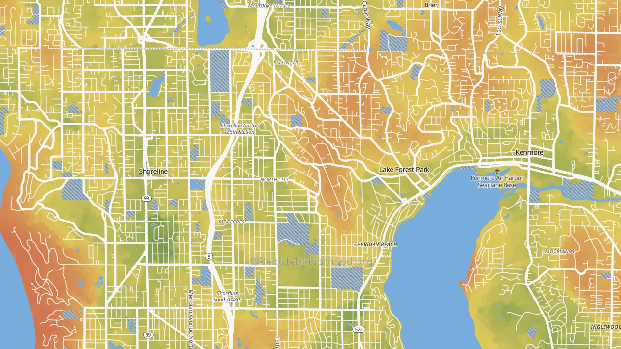 Bike Grade map of 98155, WA