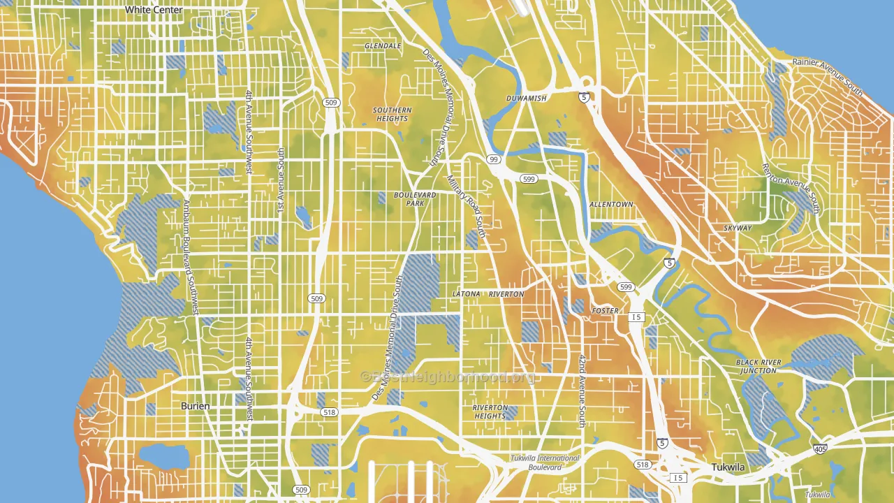 Bike Grade map of 98168, WA