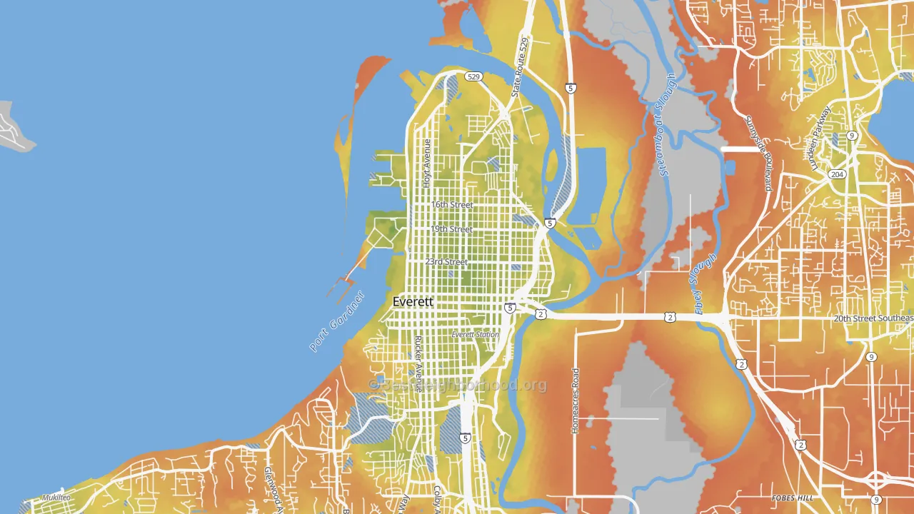 Bike Grade map of 98201, WA