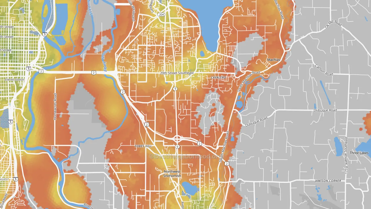 Bike Grade map of 98205, WA