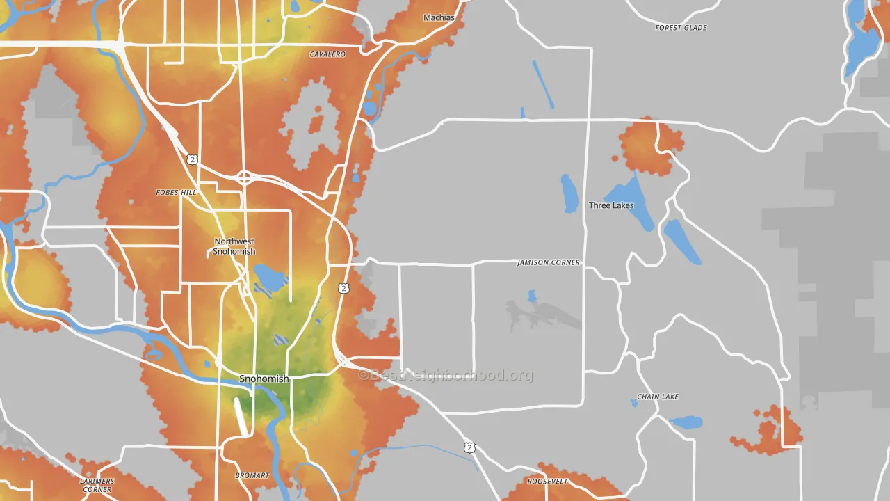 Bike Grade map of 98290, WA