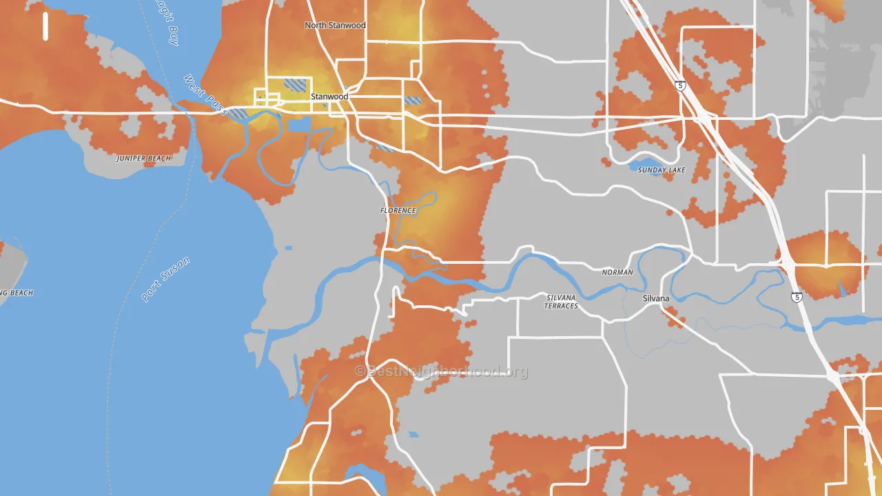 Bike Grade map of 98292, WA