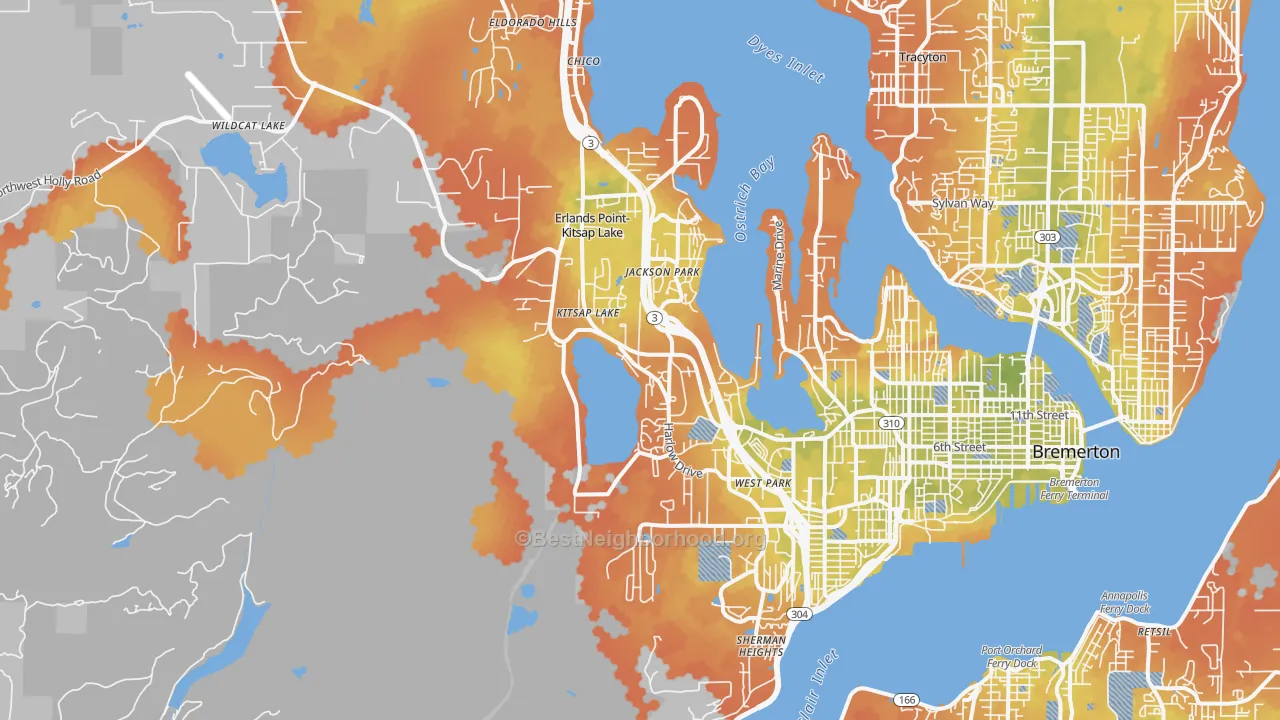 Bike Grade map of 98312, WA