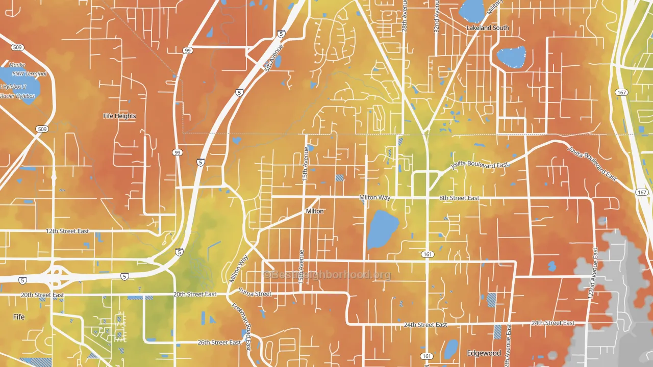 Bike Grade map of 98354, WA