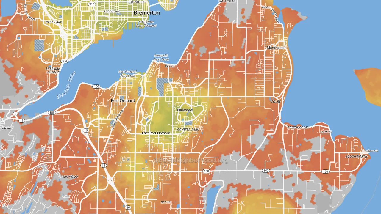 Bike Grade map of 98366, WA