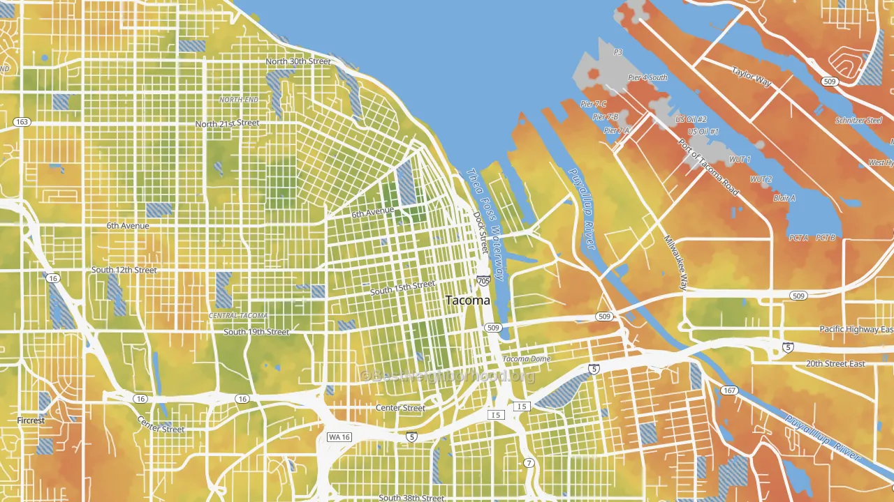Bike Grade map of 98402, WA
