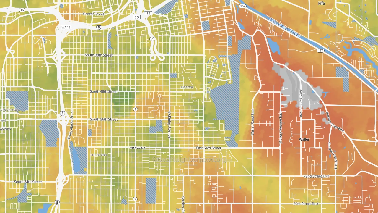 Bike Grade map of 98404, WA