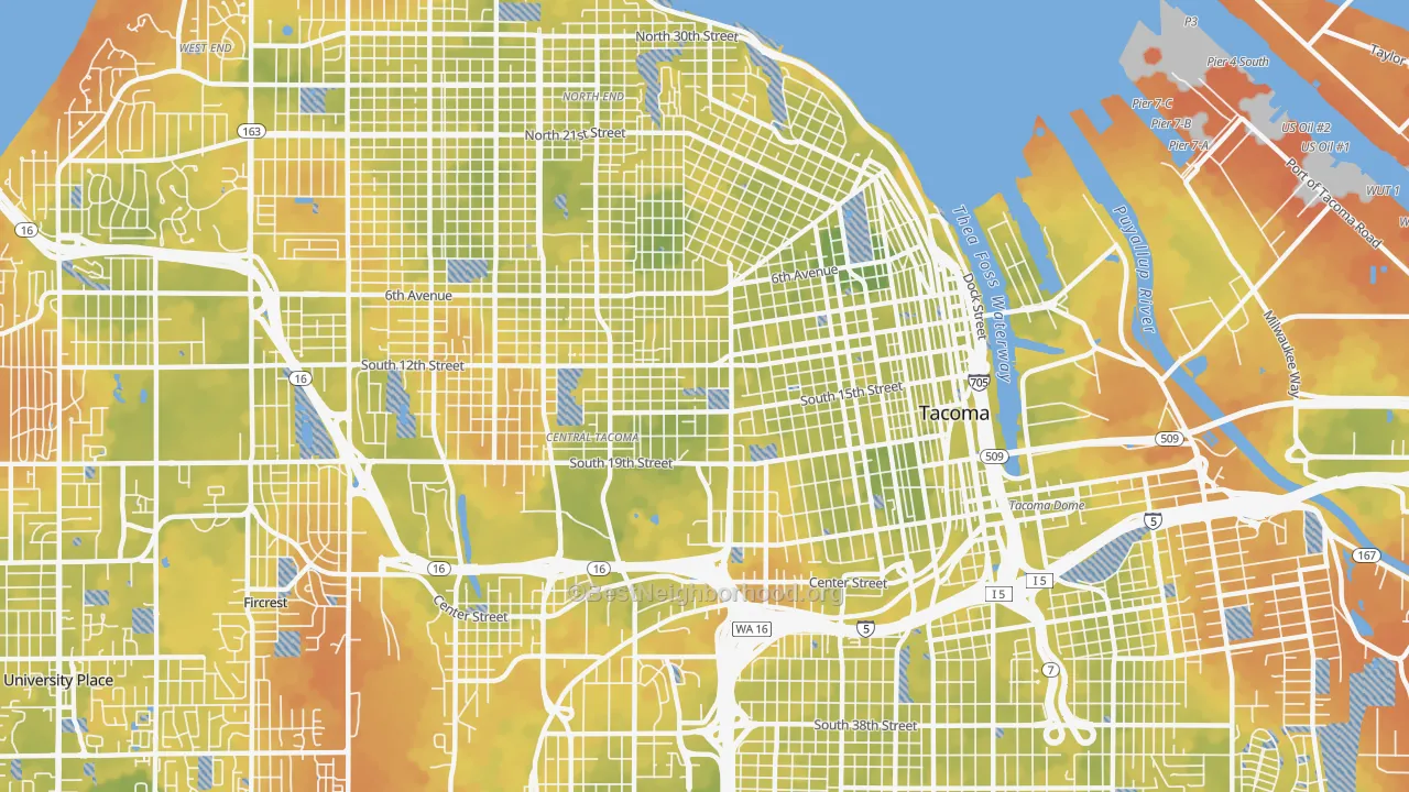 Bike Grade map of 98405, WA