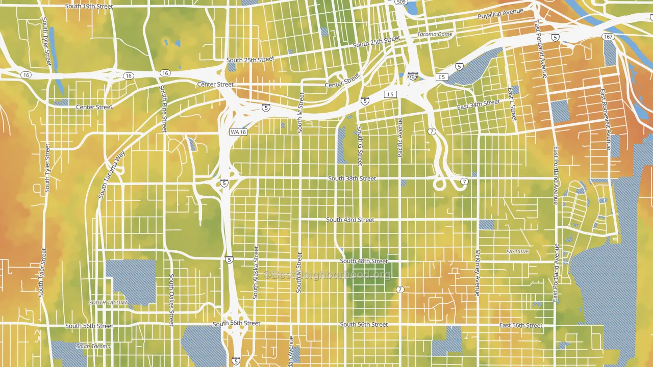 Bike Grade map of 98418, WA