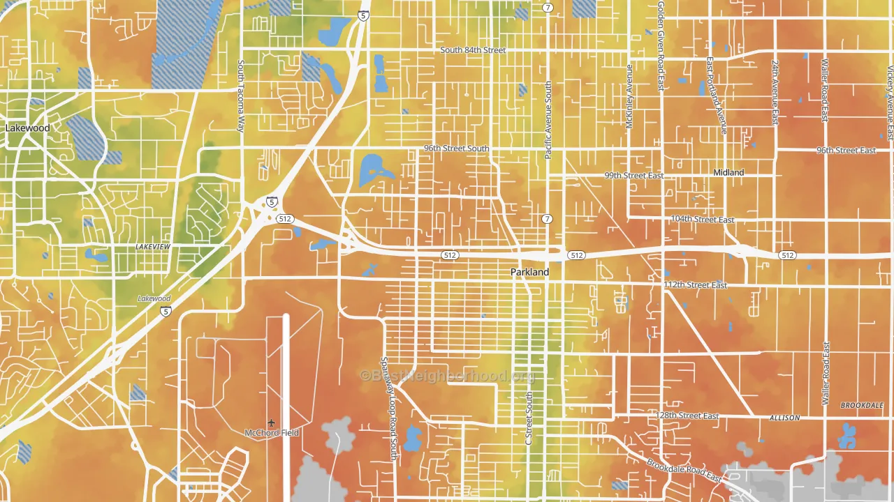 Bike Grade map of 98444, WA
