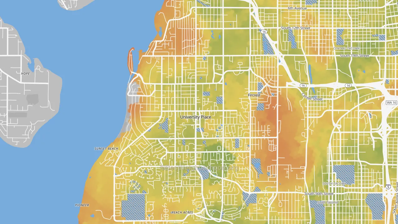 Bike Grade map of 98466, WA
