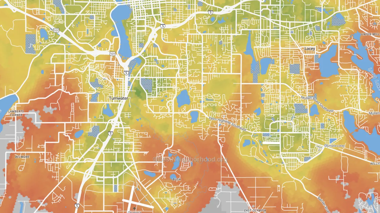 Bike Grade map of 98501, WA