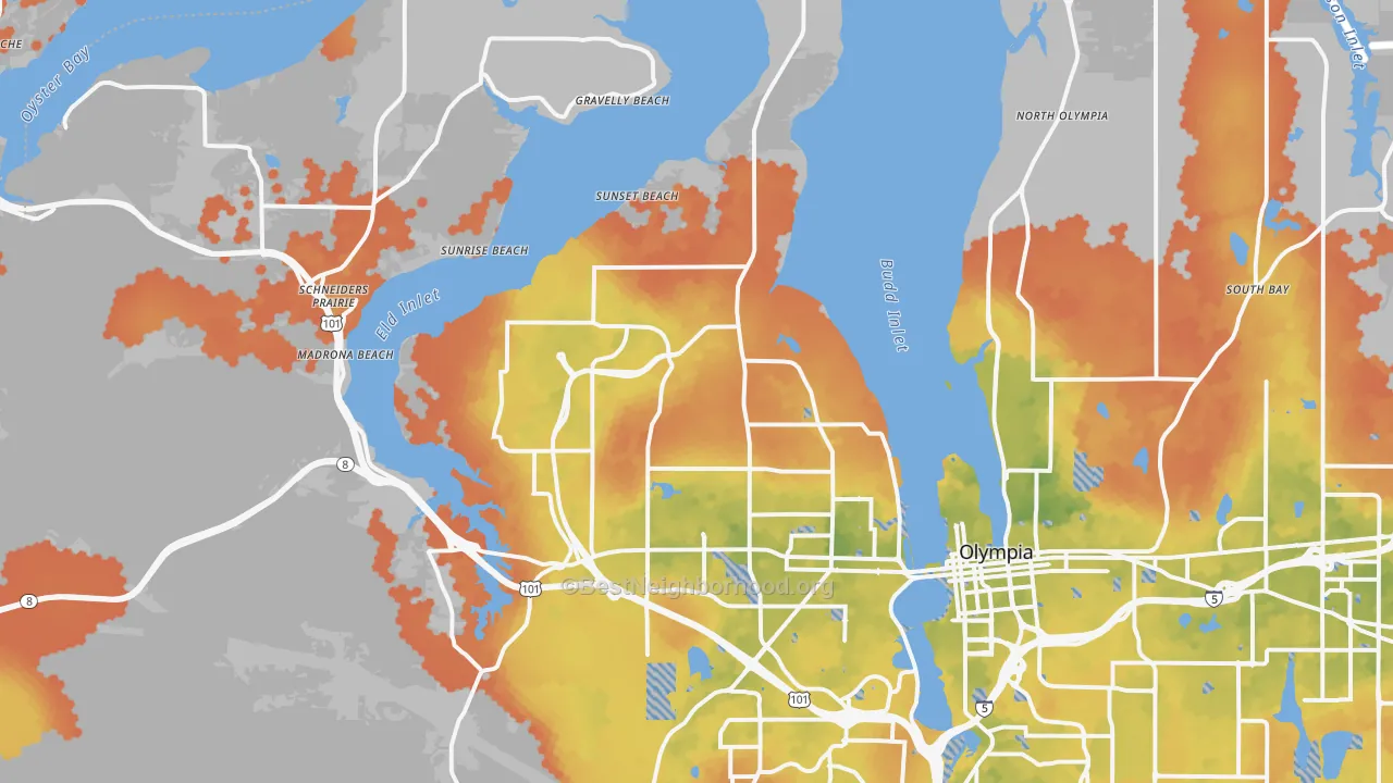 Bike Grade map of 98502, WA