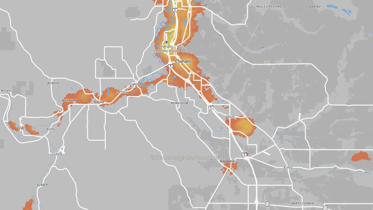 Bike Grade map of 98532, WA