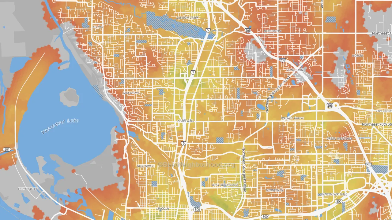 Bike Grade map of 98665, WA