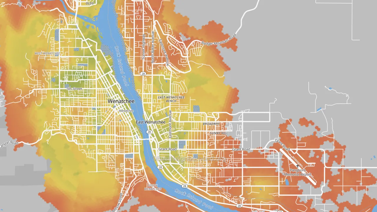Bike Grade map of 98802, WA