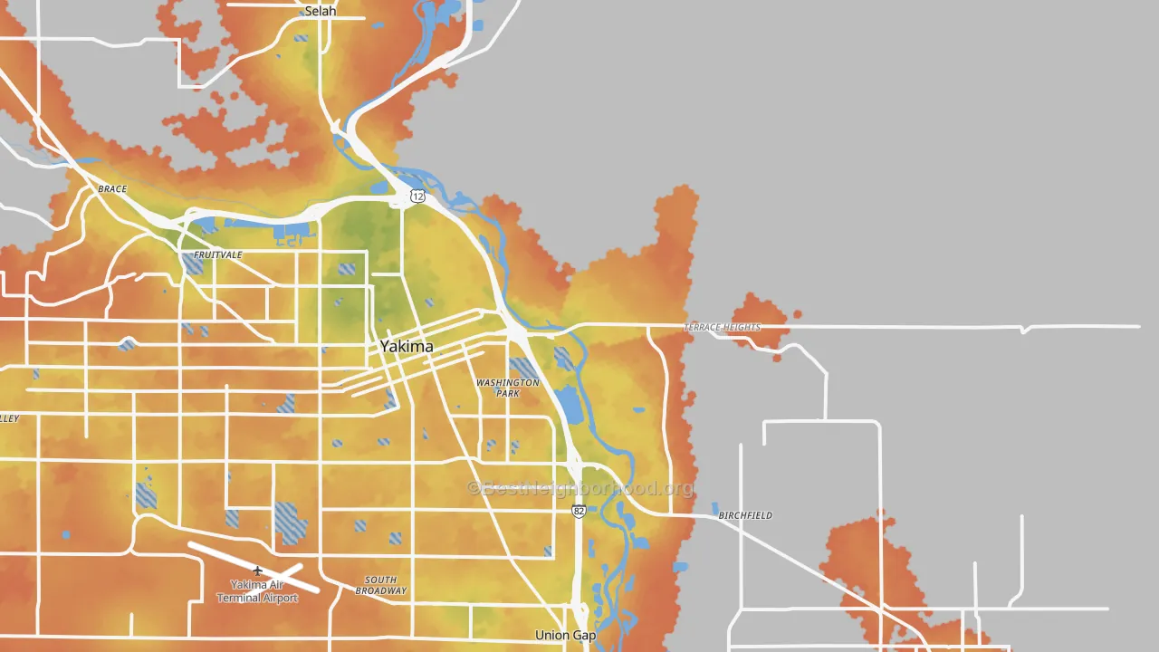 Bike Grade map of 98901, WA