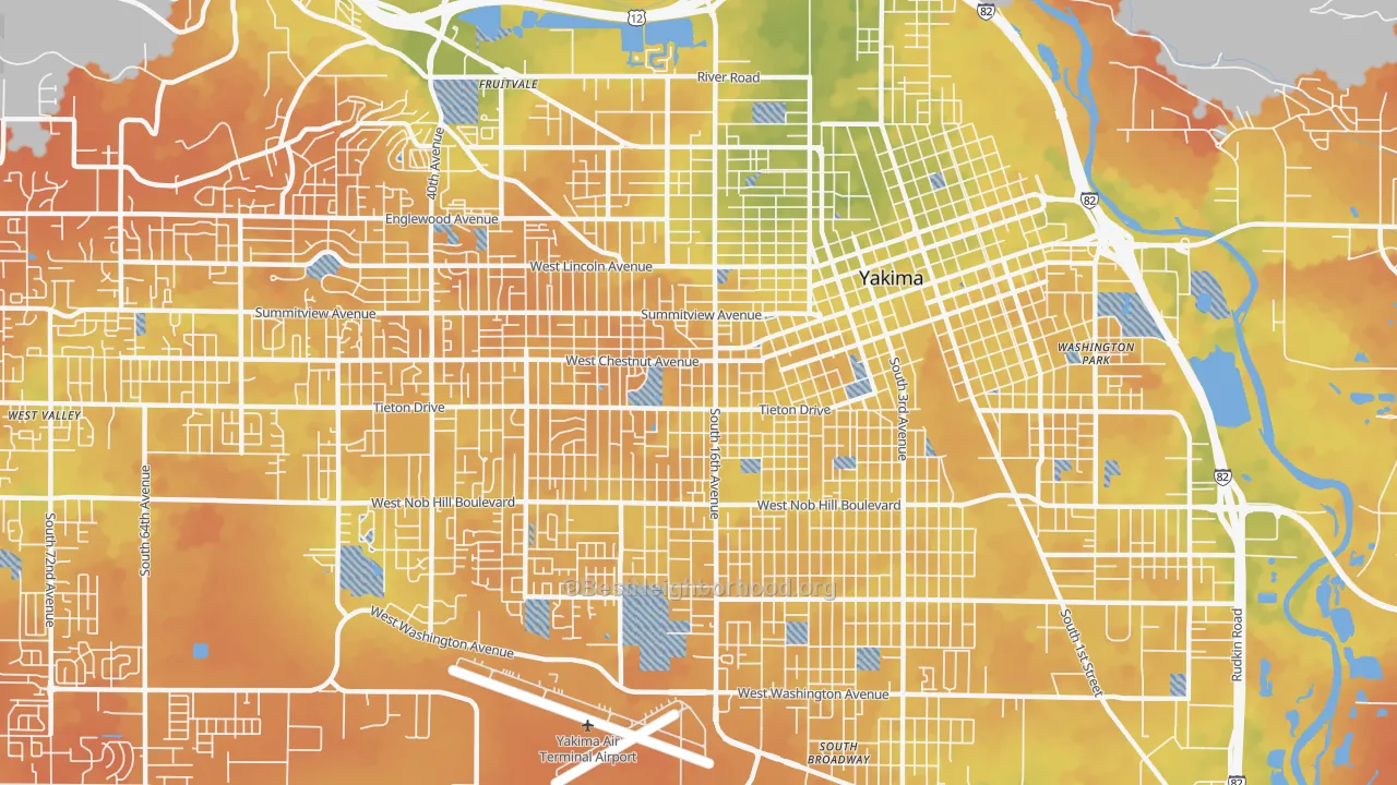 Bike Grade map of 98902, WA