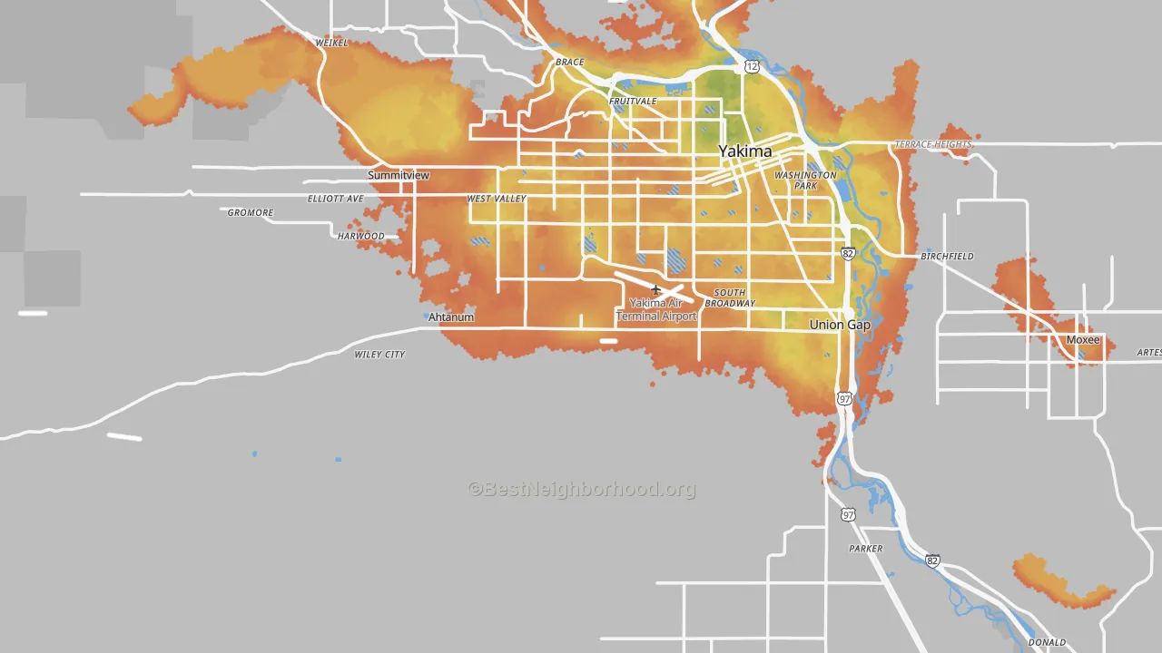 Bike Grade map of 98903, WA