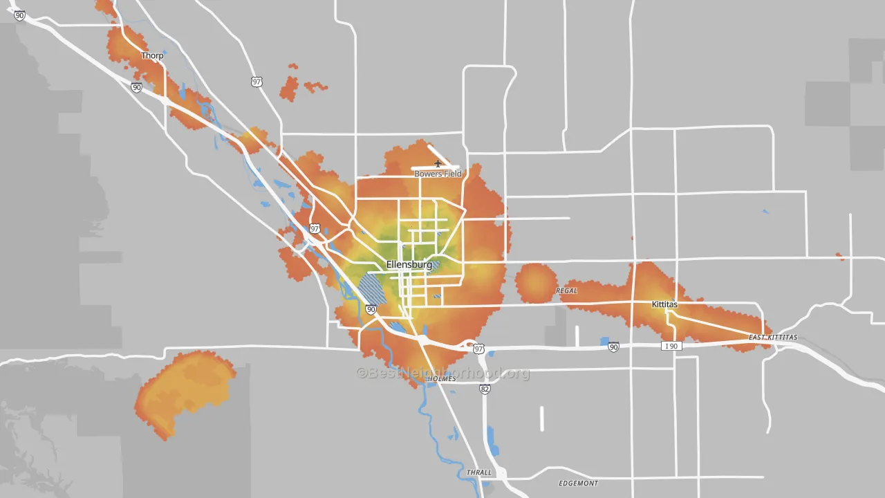 Bike Grade map of 98926, WA
