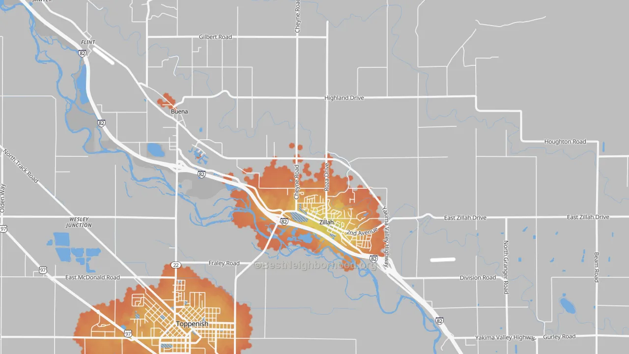 Bike Grade map of 98953, WA