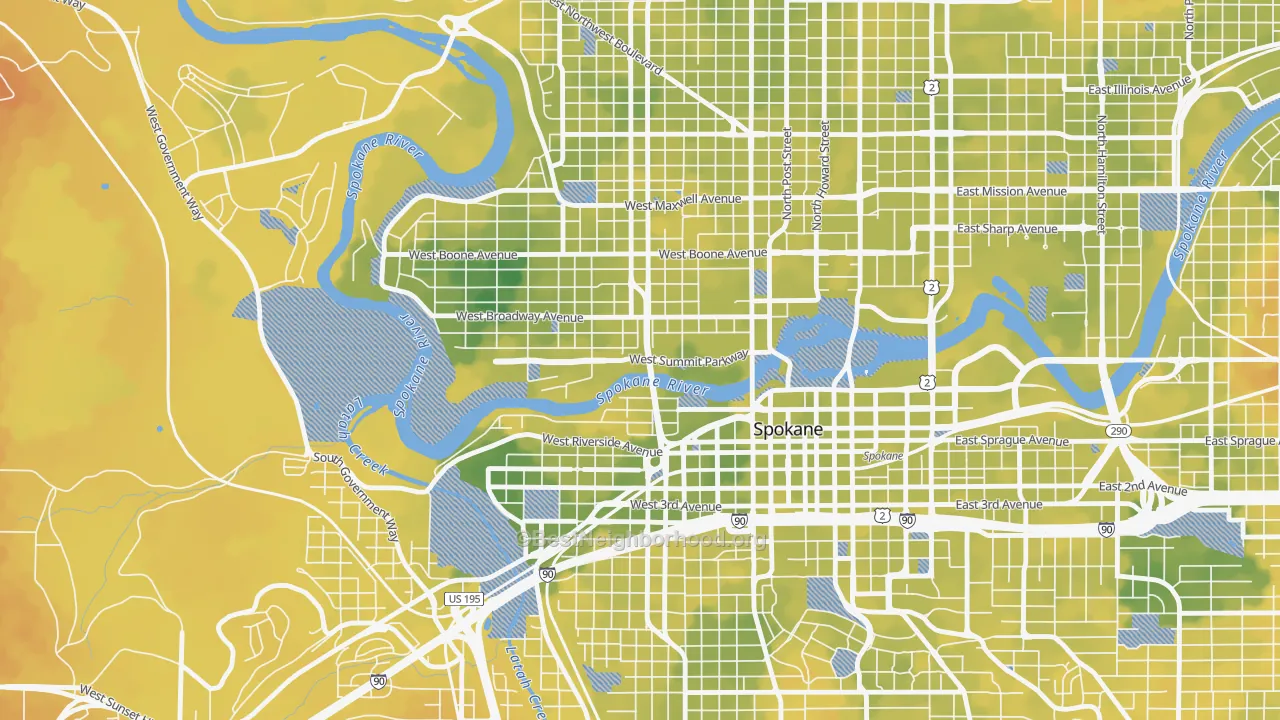 Bike Grade map of 99201, WA