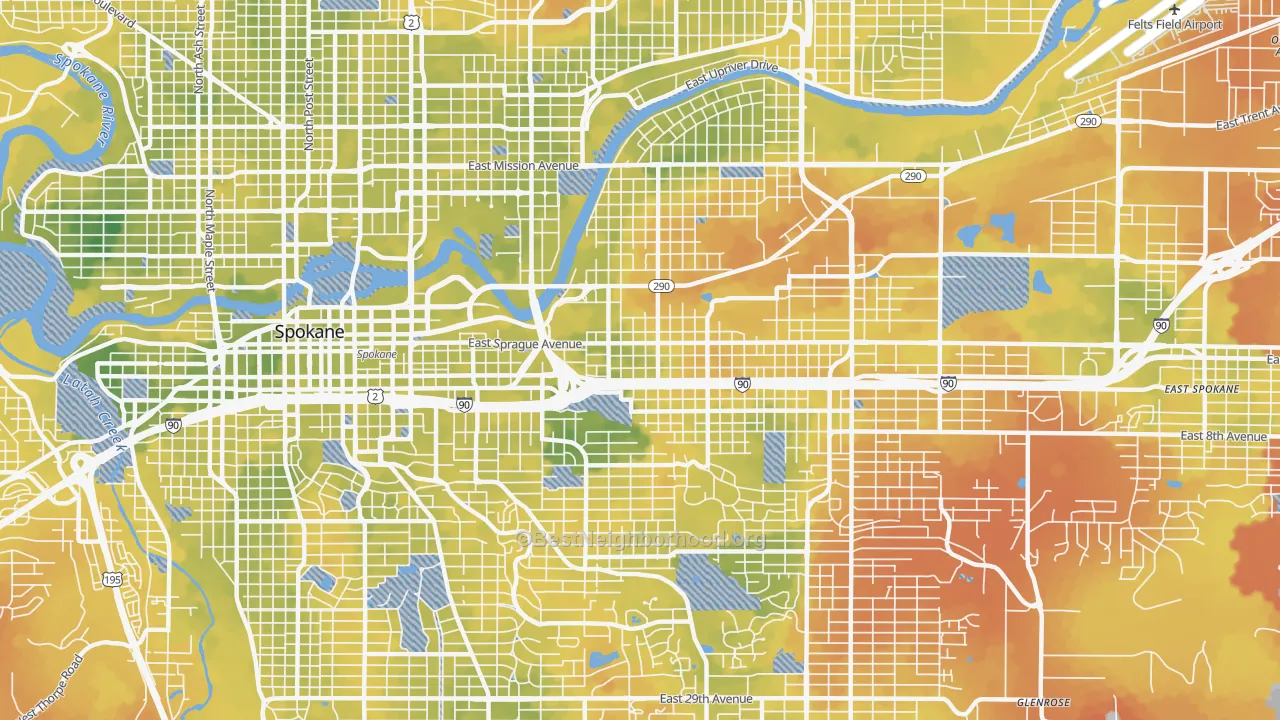Bike Grade map of 99202, WA