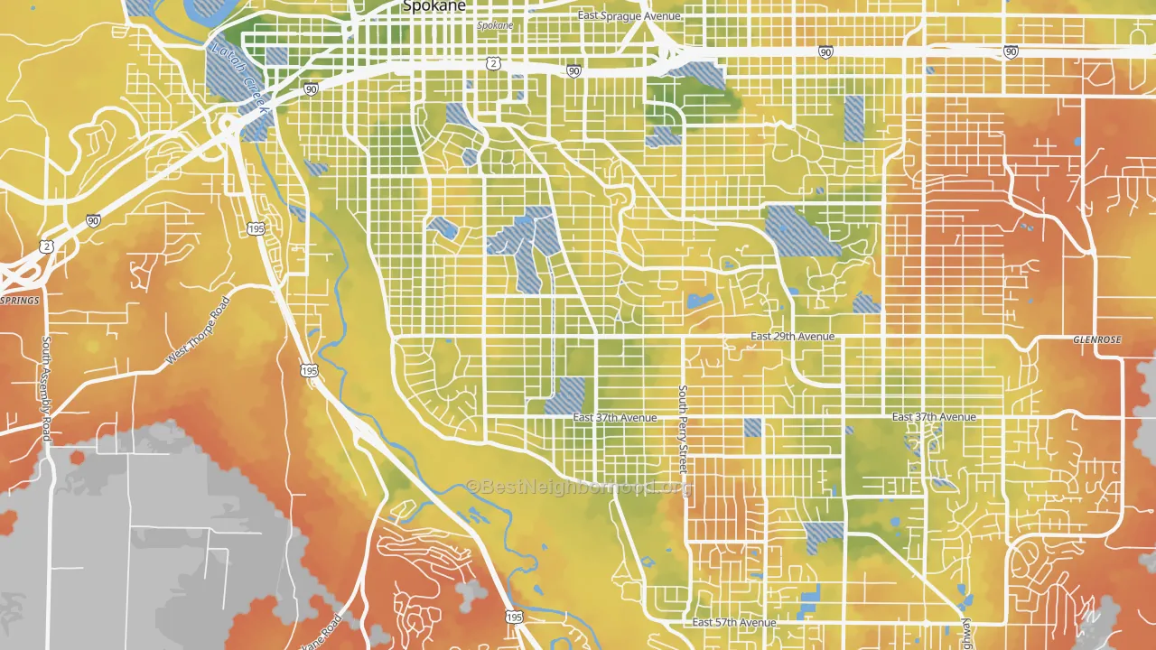 Bike Grade map of 99203, WA