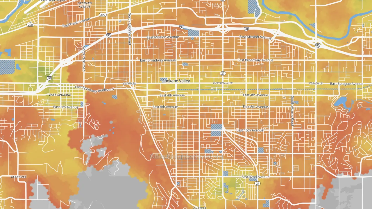 Bike Grade map of 99206, WA