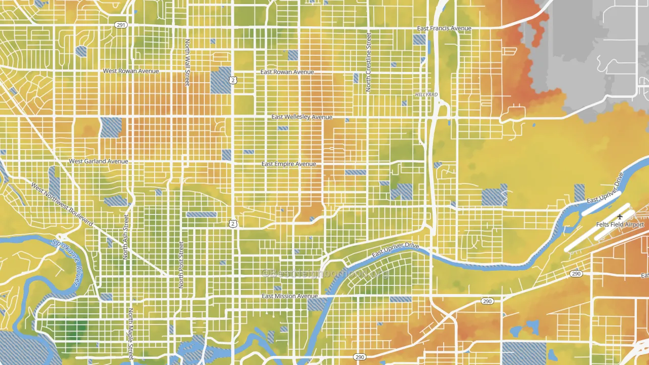 Bike Grade map of 99207, WA