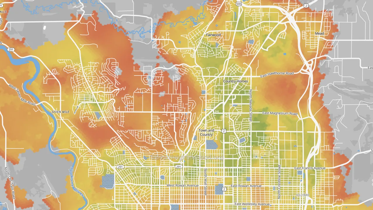 Bike Grade map of 99208, WA