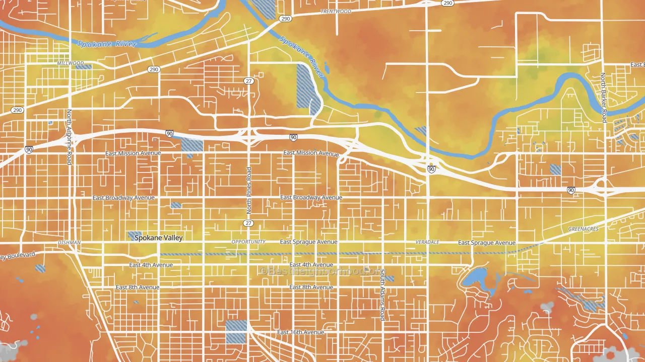 Bike Grade map of 99216, WA