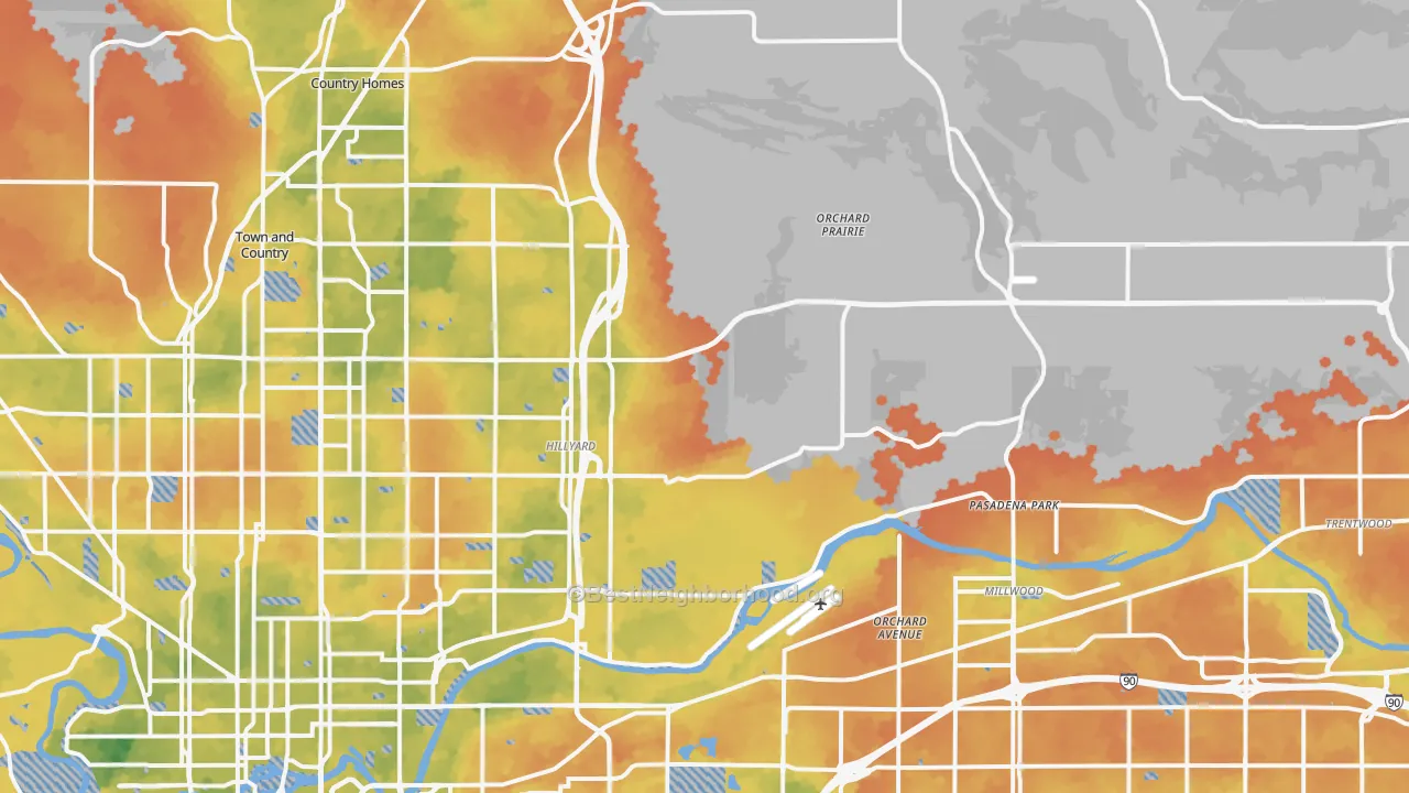 Bike Grade map of 99217, WA