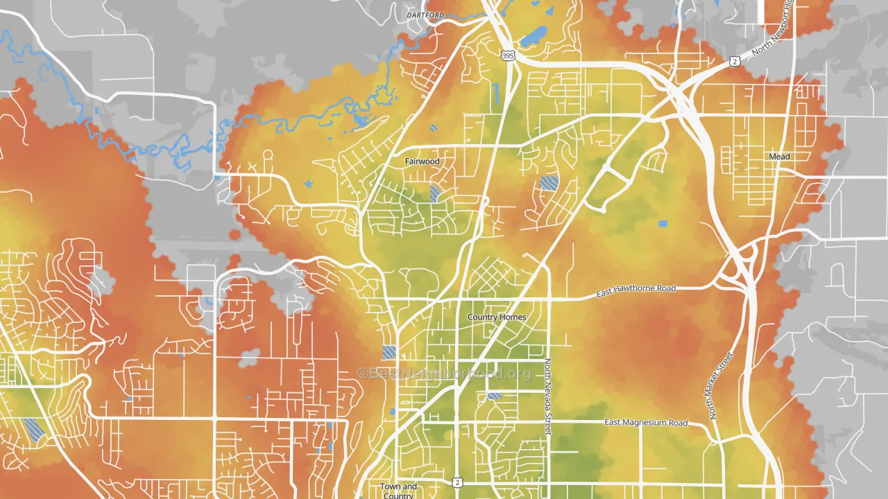 Bike Grade map of 99218, WA