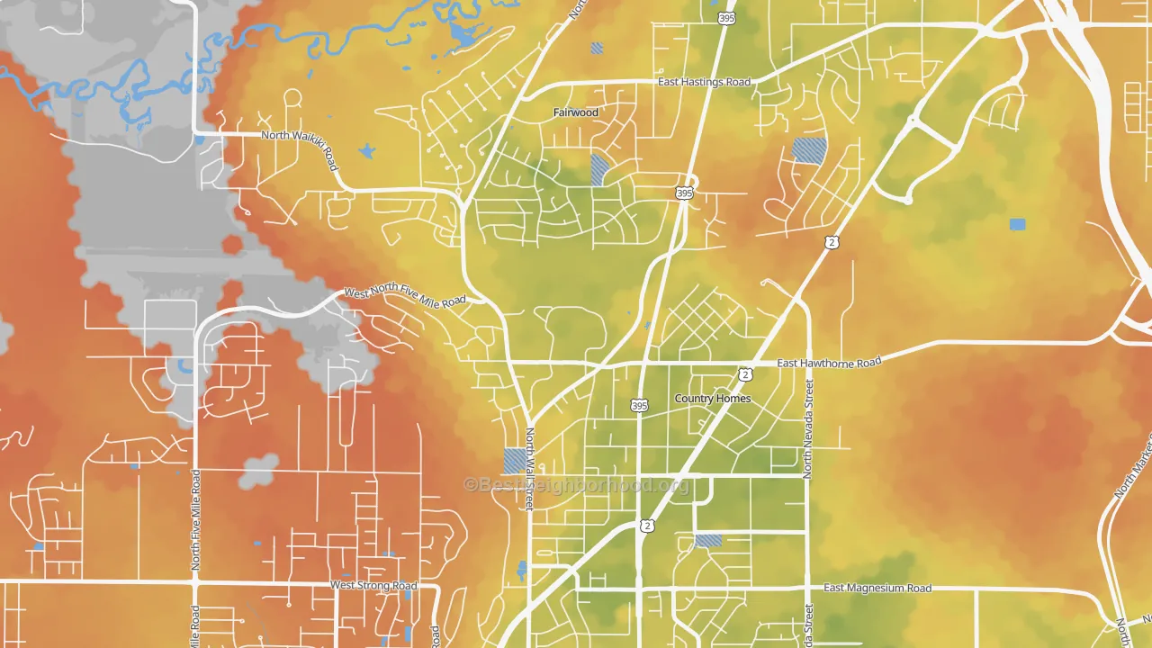 Bike Grade map of 99251, WA