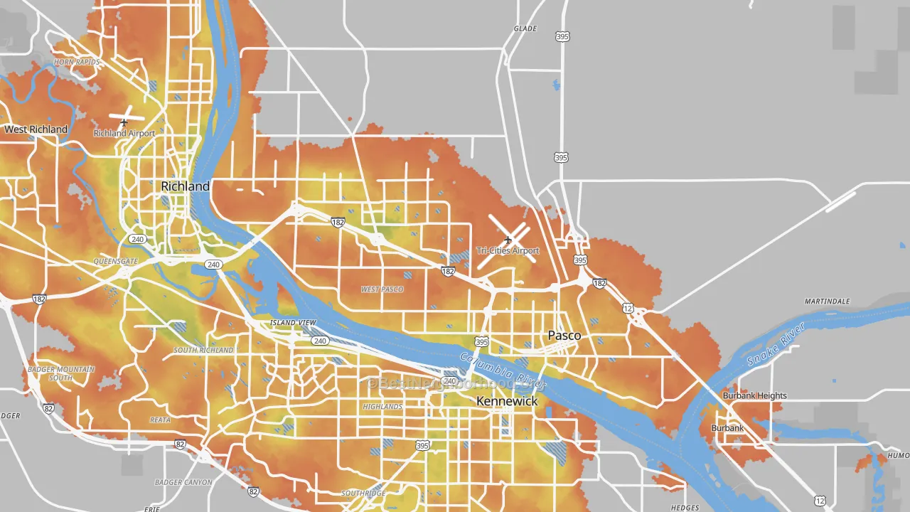 Bike Grade map of 99301, WA