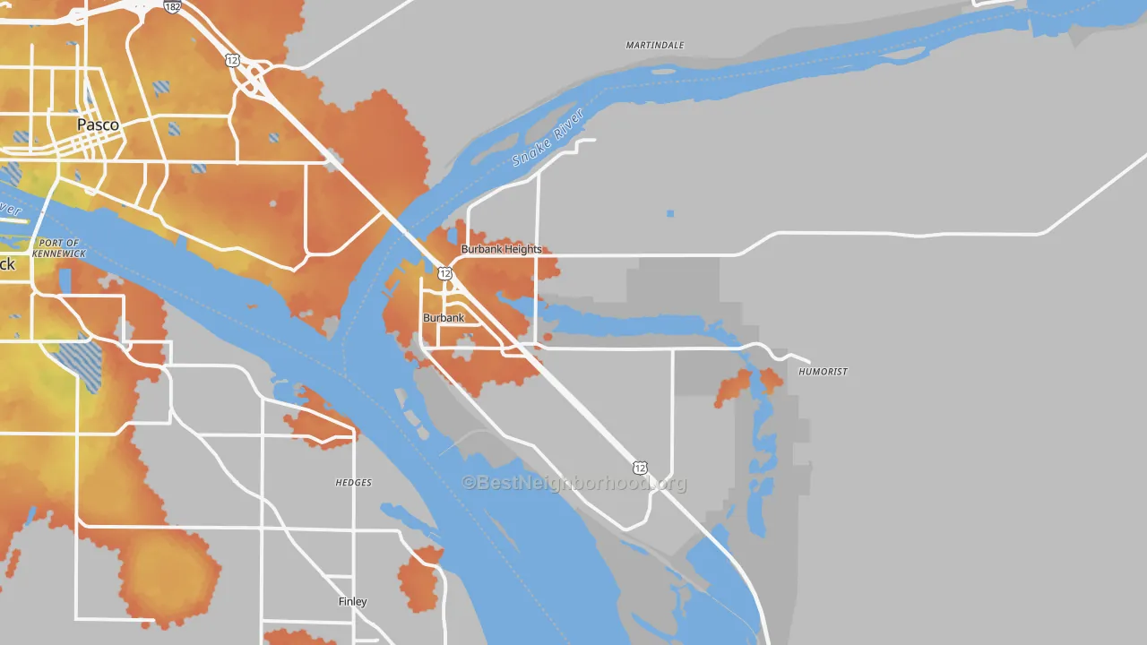 Bike Grade map of 99323, WA