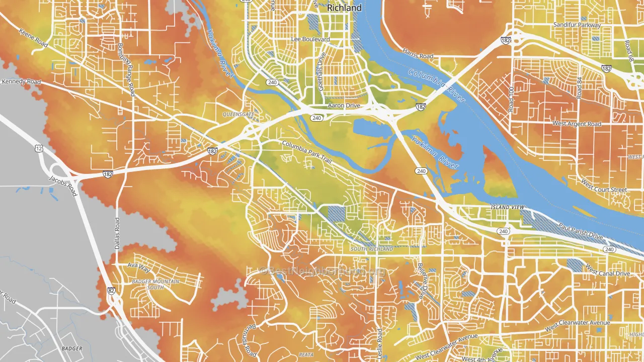 Bike Grade map of 99352, WA