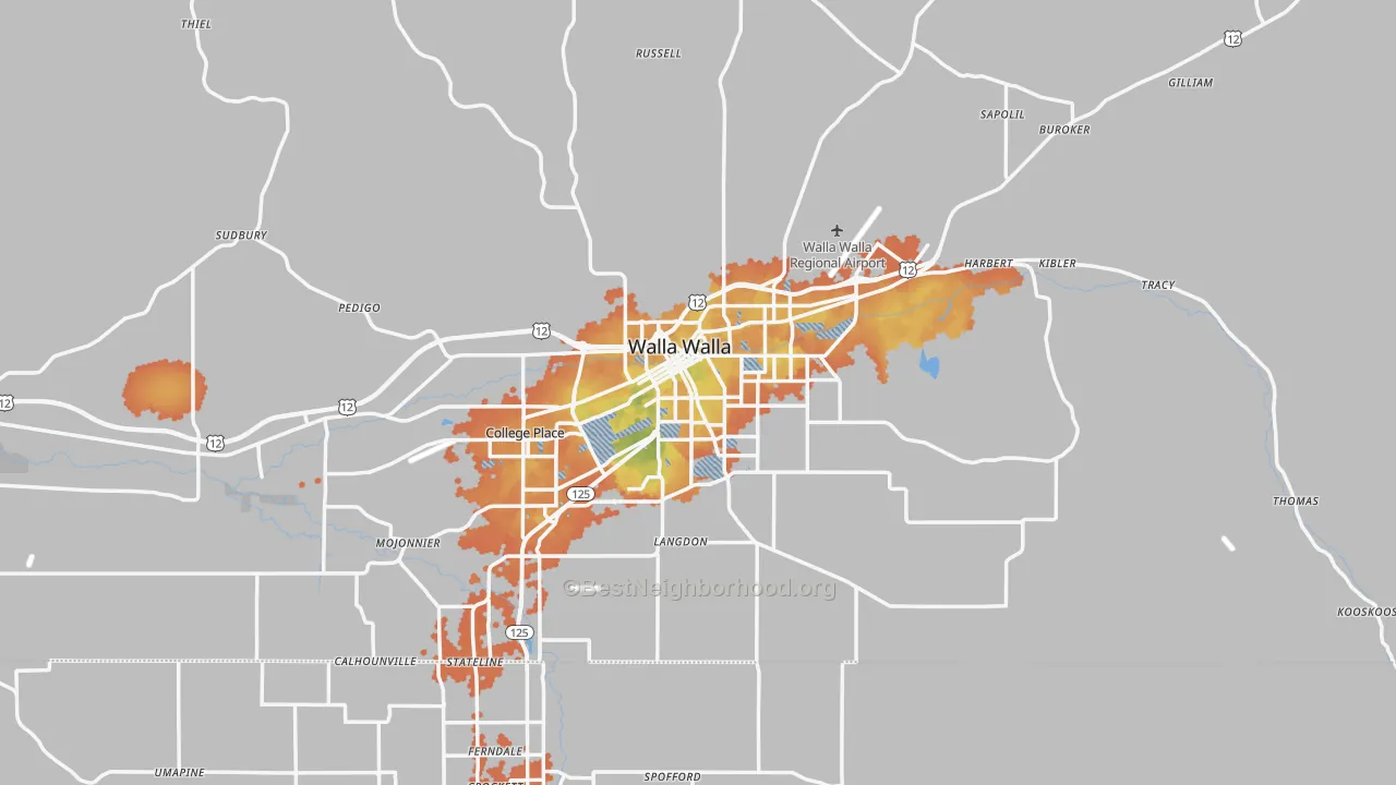 Bike Grade map of 99362, WA
