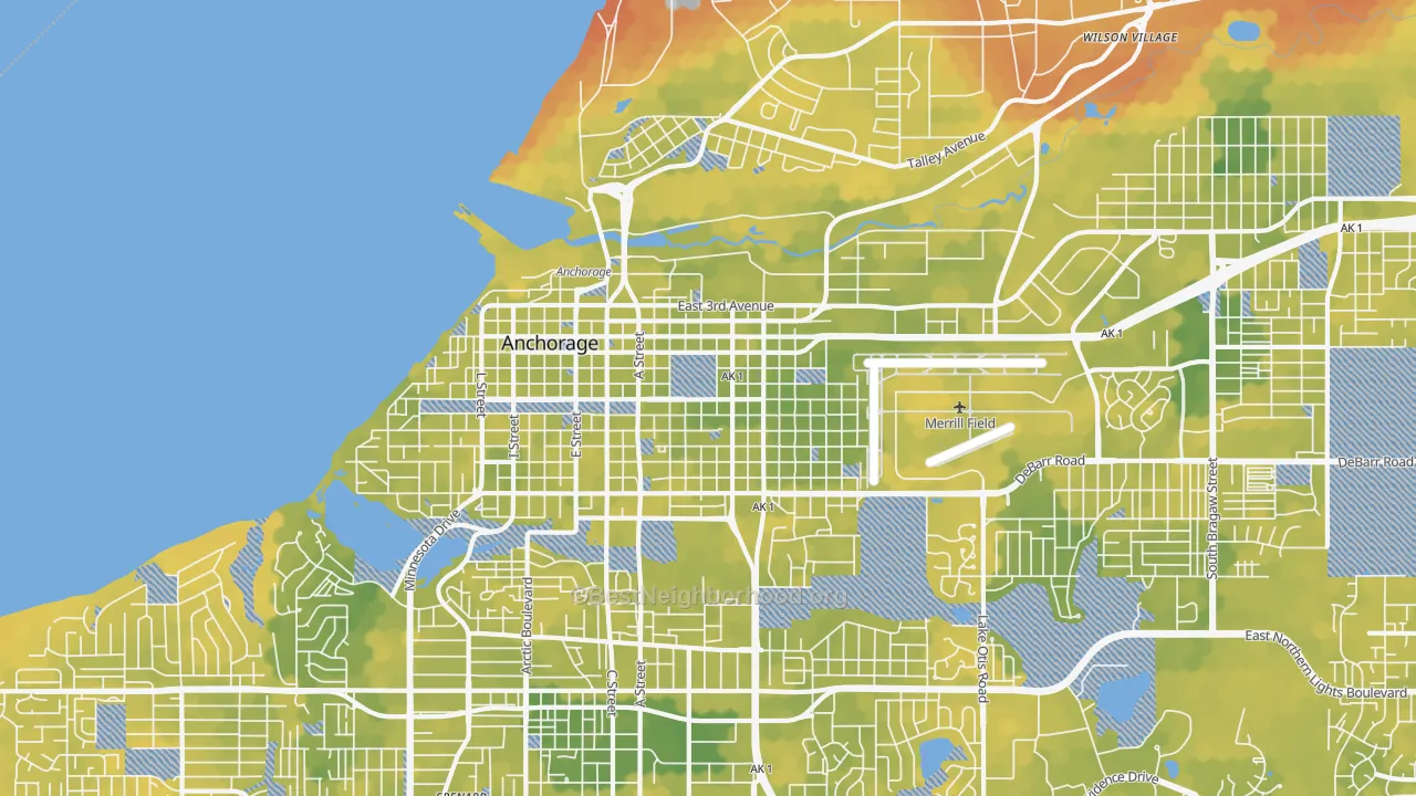 Bike Grade map of 99501, AK