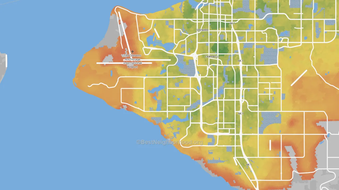 Bike Grade map of 99502, AK