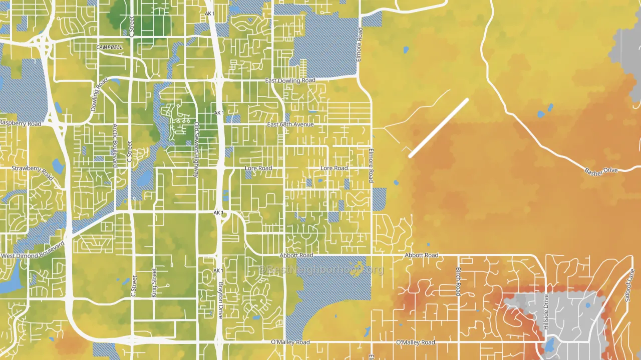 Bike Grade map of 99507, AK