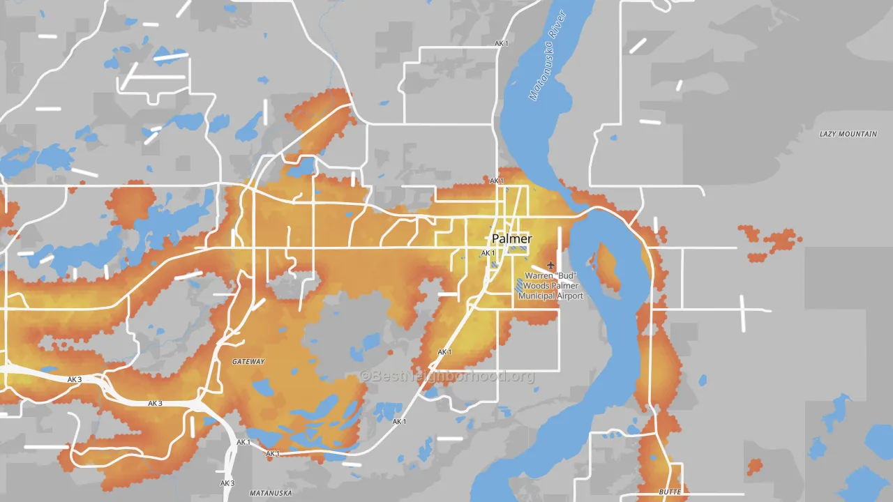 Bike Grade map of 99645, AK