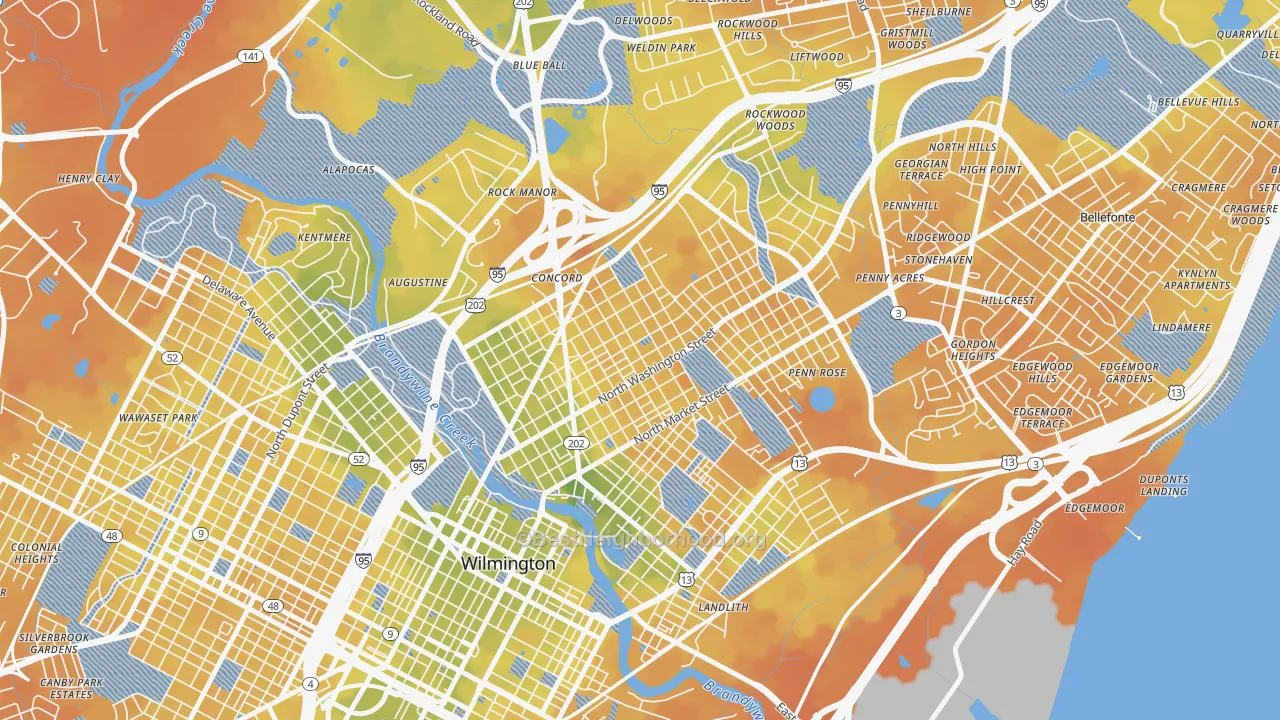 Bike Grade map of 9th Ward, Wilmington, DE