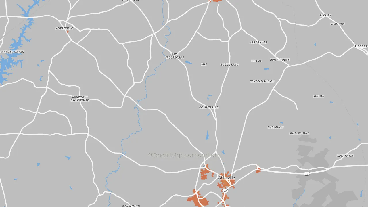 Bike Grade map of Abbeville County, SC