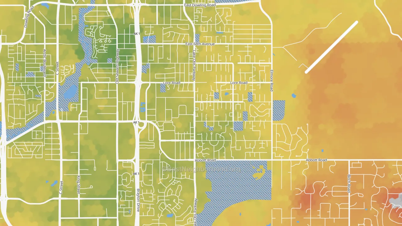 Bike Grade map of Abbott Loop, Anchorage, AK