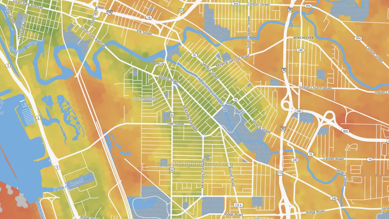 Bike Grade map of Abbott McKinley, Buffalo, NY