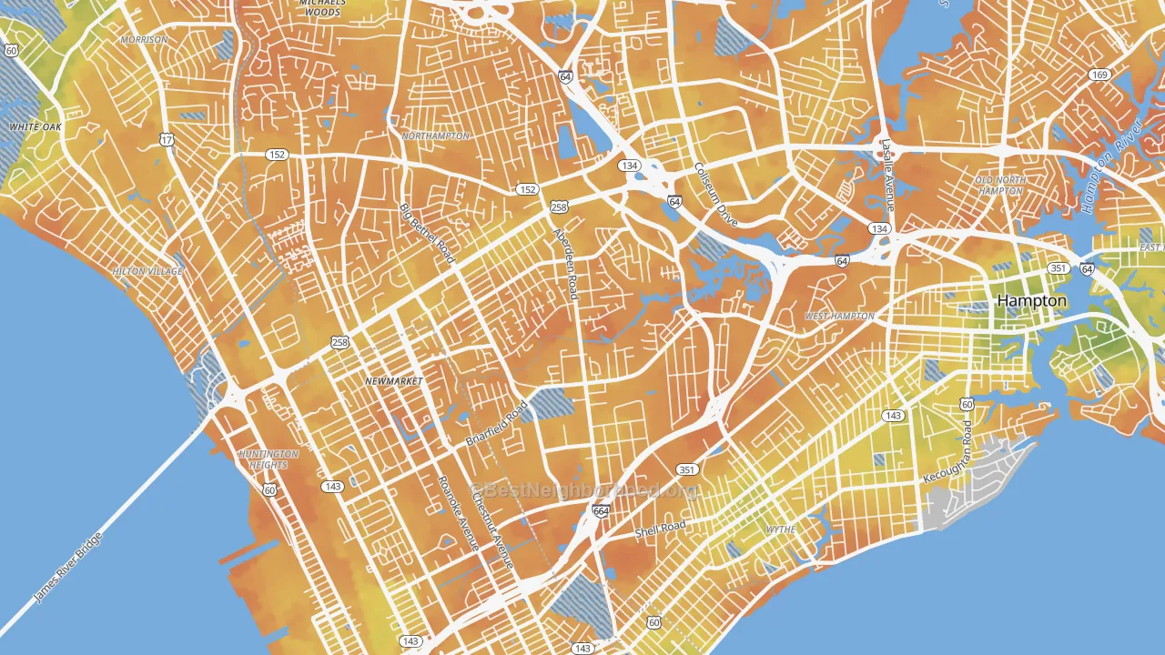 Bike Grade map of Aberdeen, Hampton, VA
