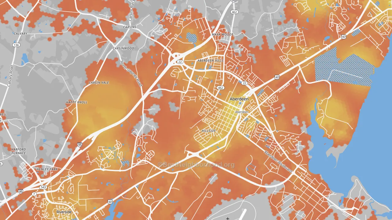 Bike Grade map of Aberdeen, MD